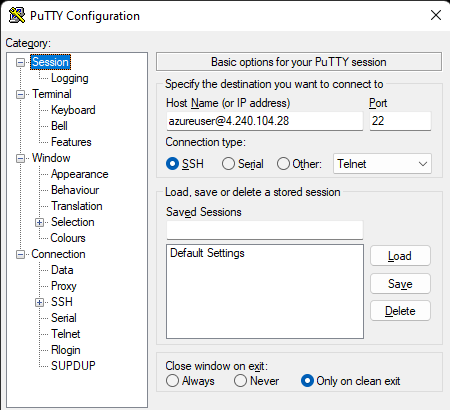 PuTTY Host Name